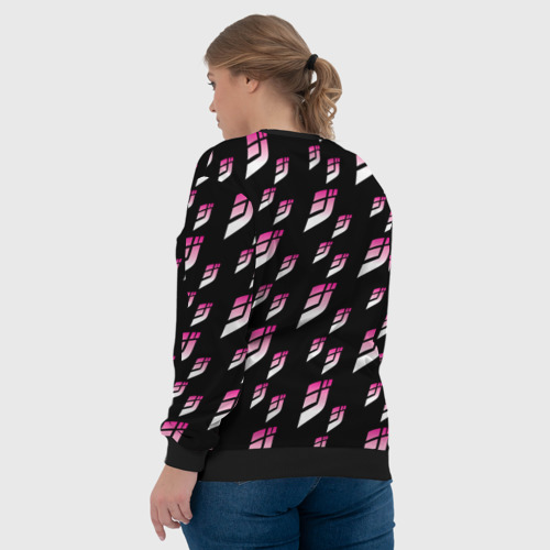 Женский свитшот 3D с принтом Джоджо паттерн розовые лого, вид сзади #2