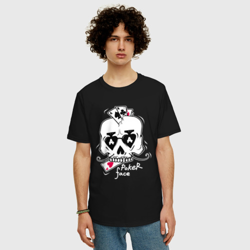 Мужская футболка хлопок Oversize с принтом Poker Face, фото на моделе #1