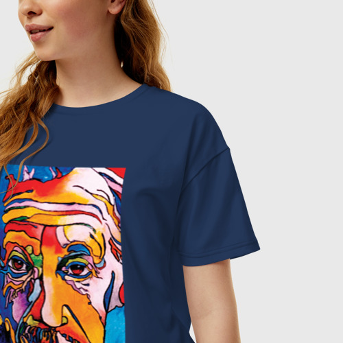Женская футболка хлопок Oversize с принтом Альберт Эйнштейн, фото на моделе #1