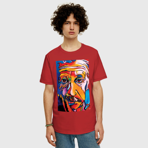 Мужская футболка хлопок Oversize с принтом Альберт Эйнштейн, фото на моделе #1