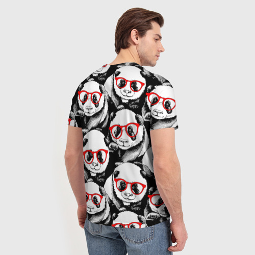 Мужская футболка 3D с принтом Панды в красных очках, вид сзади #2