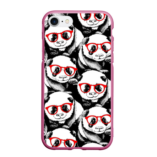 Чехол для iPhone 7/8 матовый с принтом Панды в красных очках, вид спереди #2