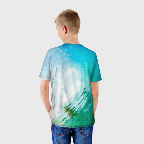 Детская футболка 3D с принтом Серфер тиранозавр, вид сзади #2