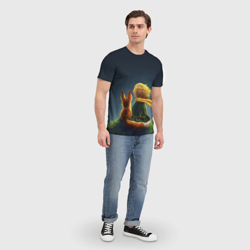 Мужская футболка 3D с принтом Маленький принц с лисой, вид сбоку #3
