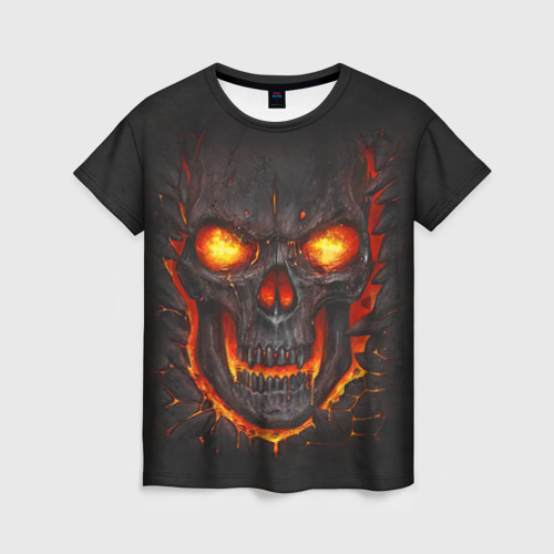 Женская футболка 3D с принтом Skull Lava, вид спереди #2