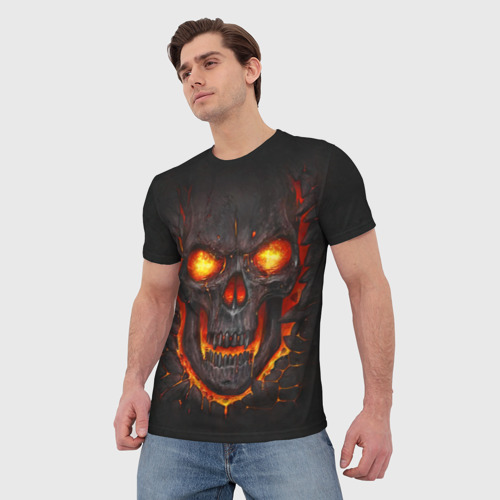 Мужская 3D футболка с принтом Skull Lava, фото на моделе #1