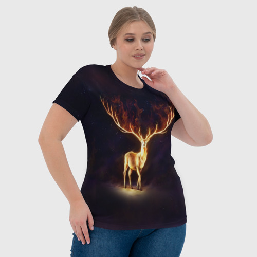 Женская футболка 3D с принтом Огненный олень, фото #4