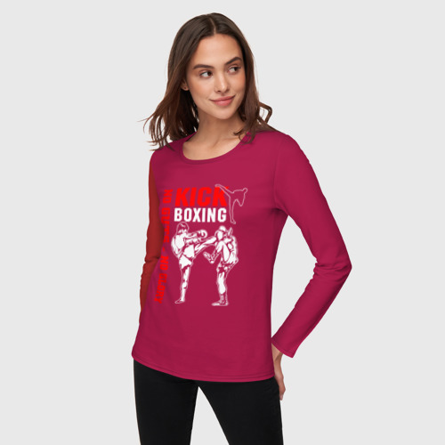 Женский лонгслив хлопок с принтом Kickboxing, фото на моделе #1
