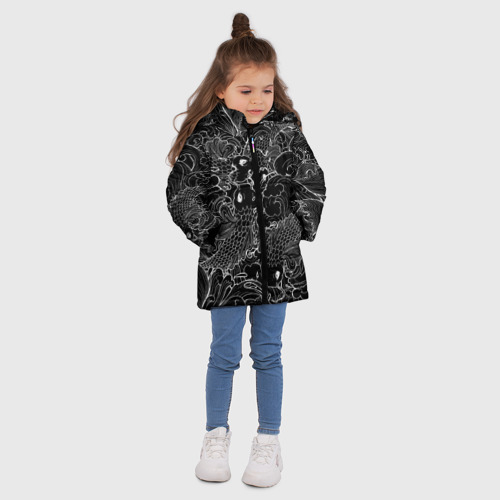 Зимняя куртка для девочек 3D с принтом Карпы кои графика, вид сбоку #3