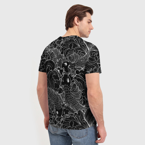Мужская футболка 3D с принтом Карпы кои графика, вид сзади #2