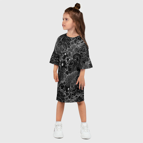 Детское платье 3D с принтом Карпы кои графика, фото на моделе #1