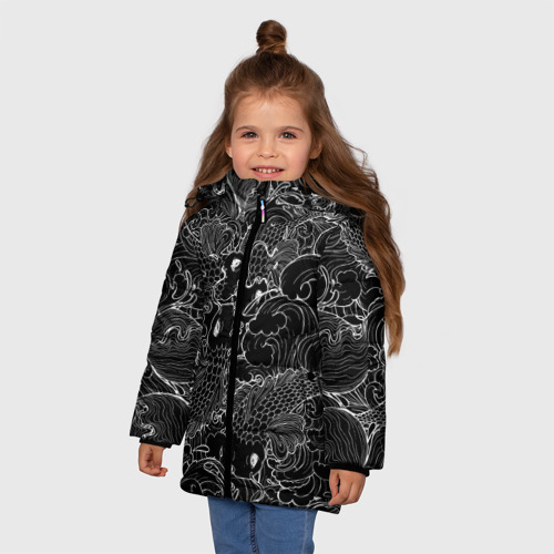 Зимняя куртка для девочек 3D с принтом Карпы кои графика, фото на моделе #1
