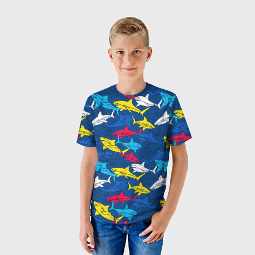 Детская футболка 3D с принтом Акулы, фото на моделе #1