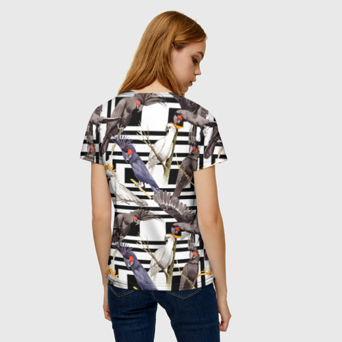 Женская футболка 3D с принтом Попугаи какаду, вид сзади #2