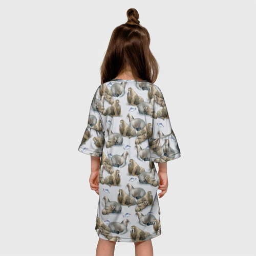 Детское платье 3D с принтом Моржи, вид сзади #2