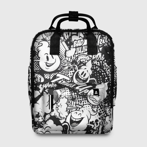 Женский рюкзак 3D с принтом Черно-Белое Граффити, вид спереди #2