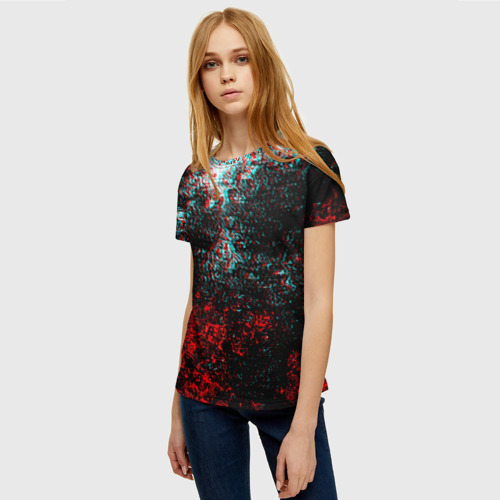 Женская футболка 3D с принтом БРЫЗГИ КРАСОК GLITCH, фото на моделе #1