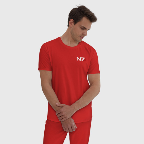 Мужская пижама хлопок с принтом ЛОГО MASS EFFECT N7 | МАСС ЭФФЕКТ Н7, фото на моделе #1