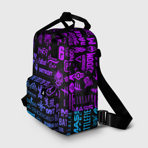Женский рюкзак 3D с принтом Неоновые логотипы игр, фото на моделе #1