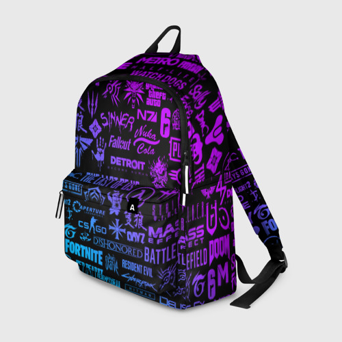 Рюкзак 3D с принтом Неоновые логотипы игр, вид спереди #2