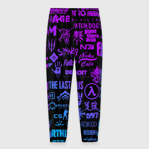 Мужские брюки 3D с принтом Неоновые логотипы игр, вид спереди #2
