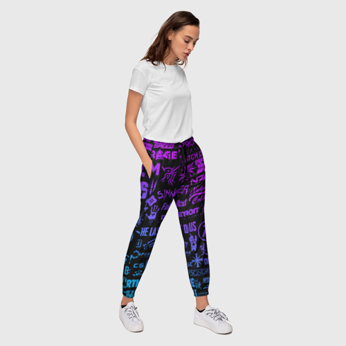 Женские брюки 3D с принтом Неоновые логотипы игр, вид сбоку #3