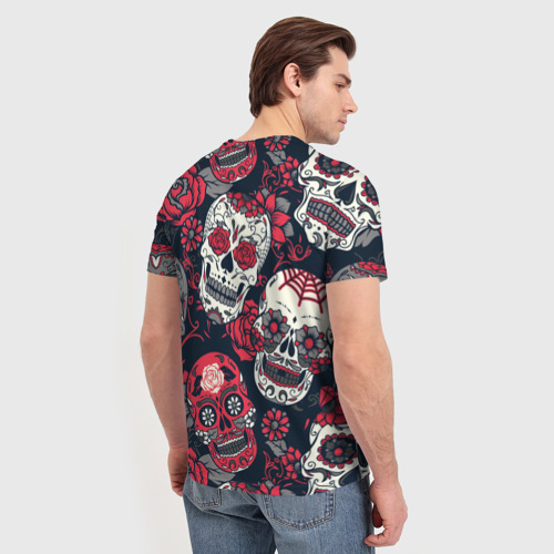 Мужская 3D футболка с принтом Мексиканские черепа, вид сзади #2