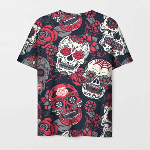 Мужская футболка 3D с принтом Мексиканские черепа в день мертвых, вид сзади #1