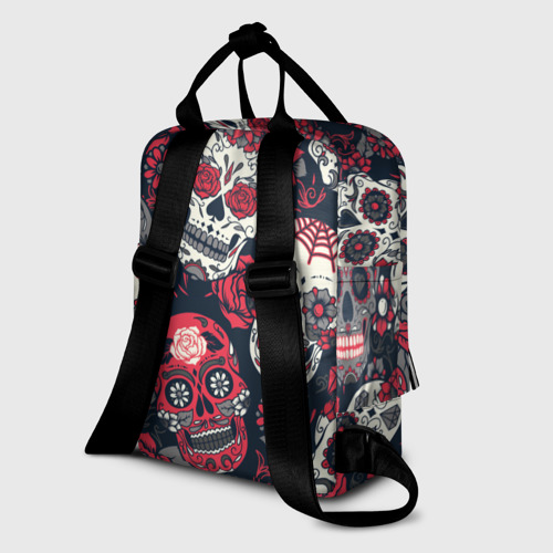 Женский рюкзак 3D с принтом Мексиканские черепа в день мертвых, вид сзади #1