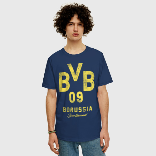 Мужская футболка хлопок Oversize с принтом Боруссия Дортмунд, фото на моделе #1