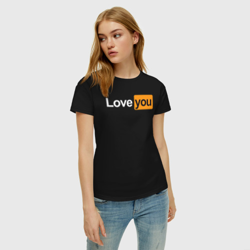 Женская футболка хлопок с принтом Love you (pornhub style), фото на моделе #1