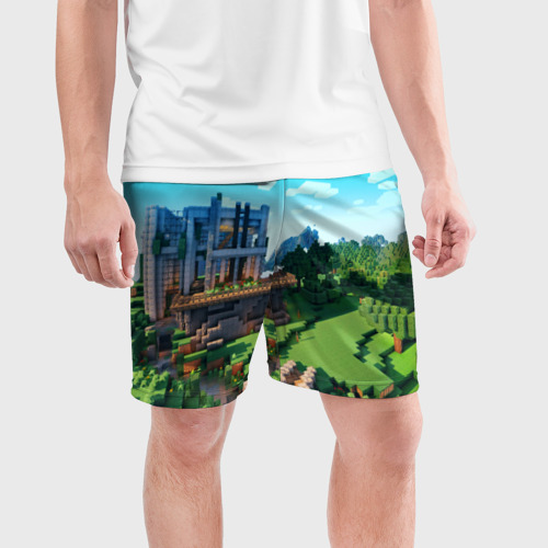 Мужские шорты спортивные с принтом Minecraft, фото на моделе #1