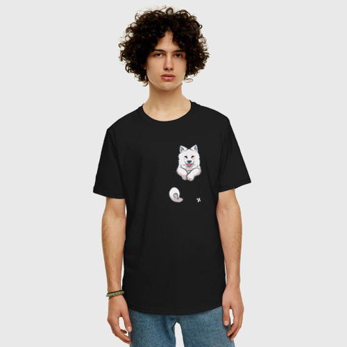 Мужская футболка хлопок Oversize с принтом Песик в Кармане, фото на моделе #1