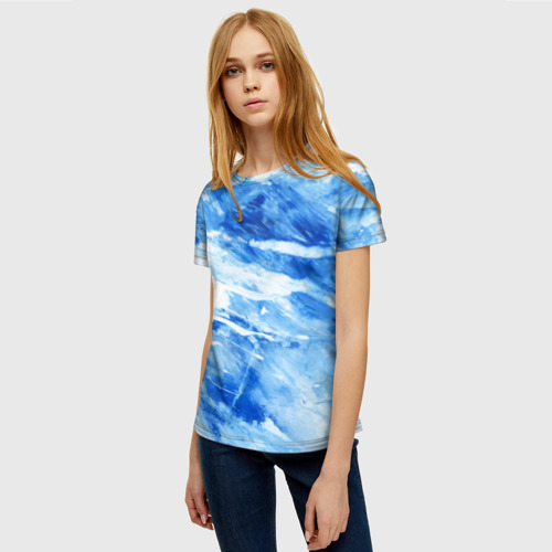 Женская футболка 3D с принтом Акварельное море, фото на моделе #1