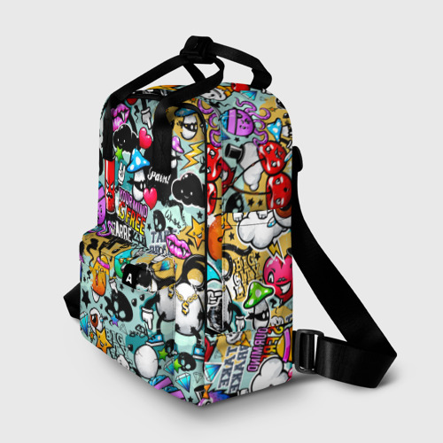 Женский рюкзак 3D с принтом Яркий стикерпак граффити, фото на моделе #1