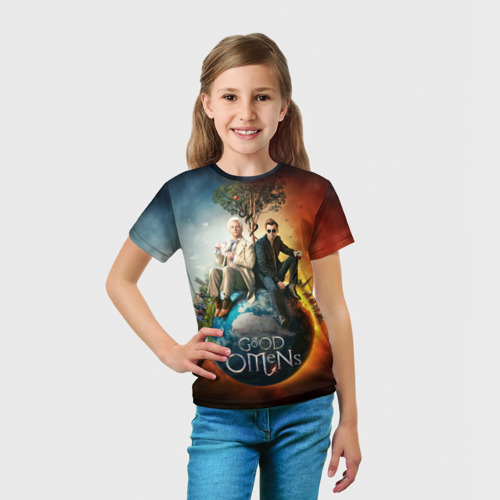 Детская футболка 3D с принтом Благие знамения, вид сбоку #3