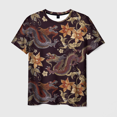Мужская 3D футболка с принтом Японские драконы, вид спереди #2