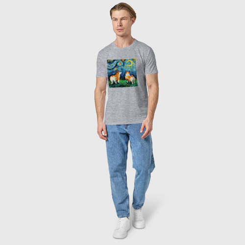 Мужская футболка хлопок с принтом Корги Ван Гога, вид сбоку #3