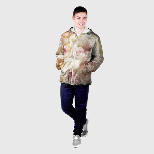 Мужская куртка 3D с принтом Нежные Пионы, фото на моделе #1