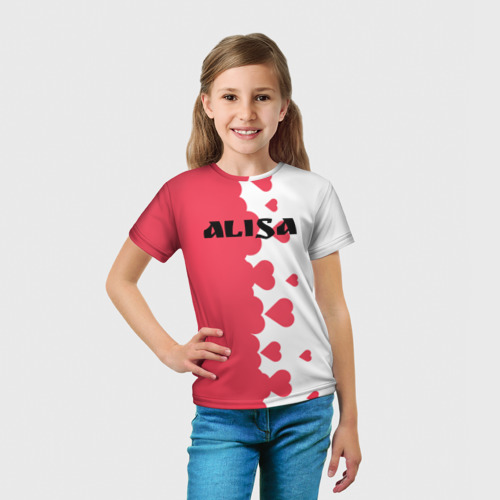 Детская футболка 3D с принтом Алиса сердечки, вид сбоку #3