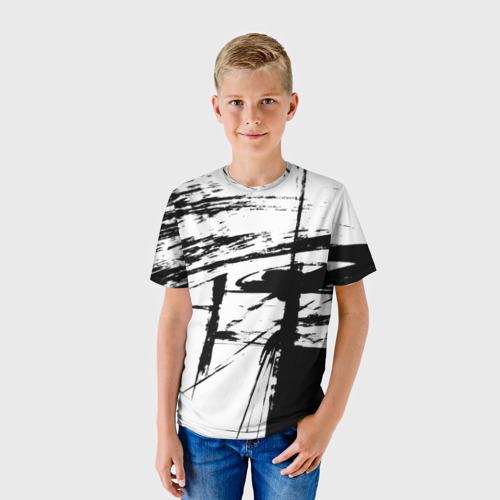 Детская футболка 3D с принтом Черно-белая футболка, фото на моделе #1