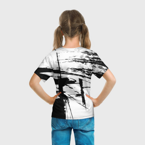Детская футболка 3D с принтом Черно-белая футболка, вид сзади #2