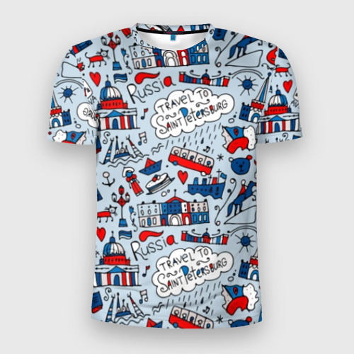 Мужская футболка 3D Slim с принтом Travel to Saint Petersburg, вид спереди #2