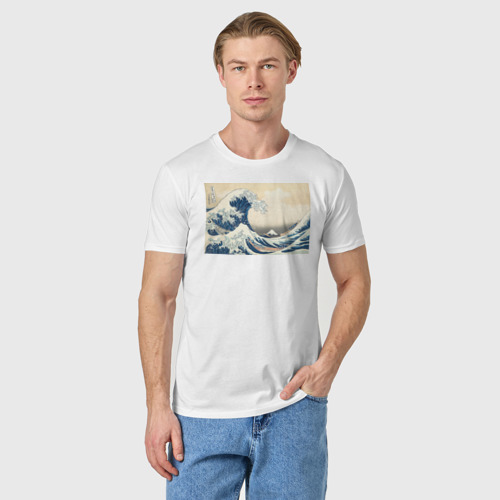 Мужская футболка хлопок с принтом Большая волна, фото на моделе #1