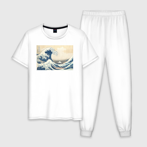 Мужская пижама хлопок с принтом Большая волна, вид спереди #2