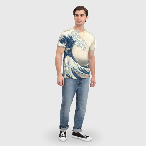 Мужская футболка 3D с принтом Большая волна в Канагаве, вид сбоку #3