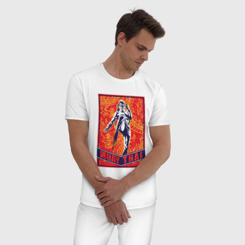Мужская пижама хлопок с принтом Muay Thai, фото на моделе #1