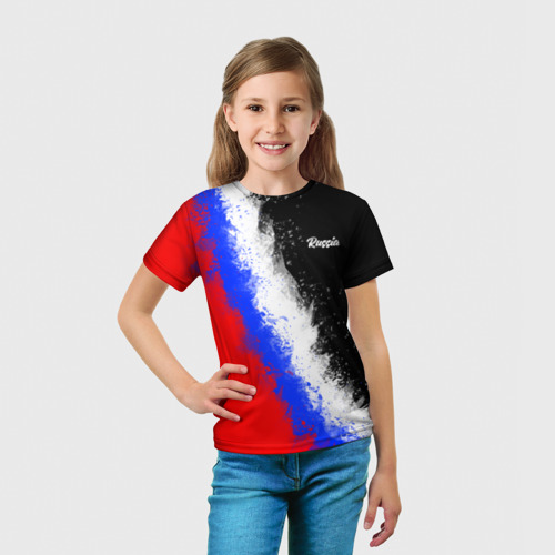 Детская 3D футболка с принтом Россия Краски, вид сбоку #3