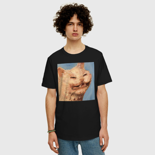Мужская футболка хлопок Oversize с принтом Мем кот, фото на моделе #1