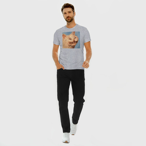 Мужская футболка хлопок Slim с принтом МЕМ КОТ, вид сбоку #3